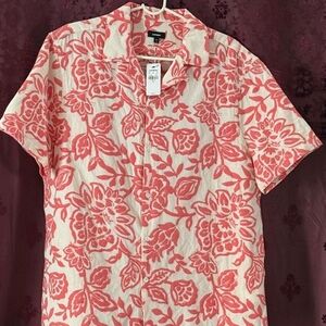 Express Coral and White Floral Men's Shirt